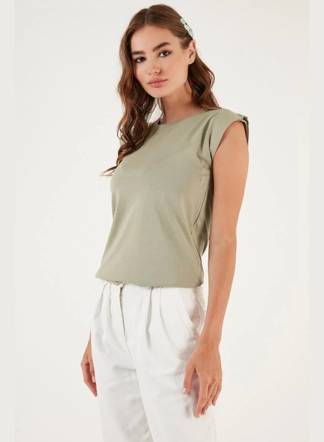 ليلا تيشيرت قطن بدون أكمام بياقة دائرية للنساء